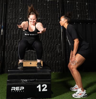 A coached box jump session at Fit Tribe